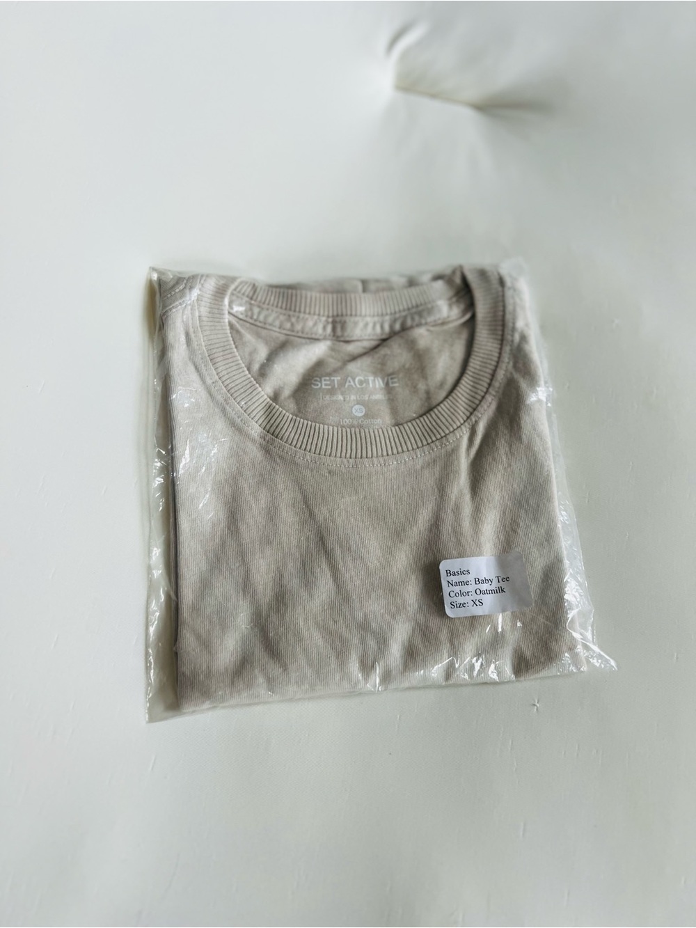 SET Active Crewneck Baby Tee in Oatmilk Taupe Beige Cropped T-shirt NEW